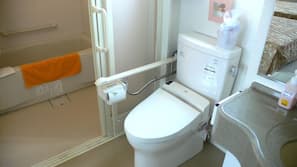 Separate tub and shower, free toiletries, hair dryer, electronic bidet