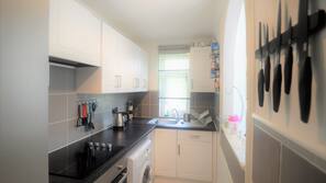 Fridge, microwave, oven, electric kettle
