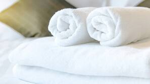 Douche, douche à « effet pluie », articles de toilette gratuits