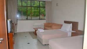 Blackout curtains, iron/ironing board, free WiFi, linens