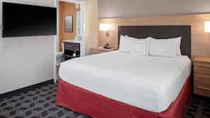 Premium bedding, pillowtop beds, desk, laptop workspace