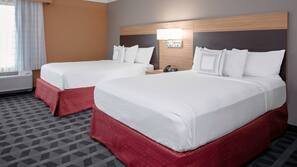 Premium bedding, pillowtop beds, desk, laptop workspace
