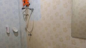 Shower, towels, soap, shampoo