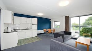 Fridge, microwave, oven, hob