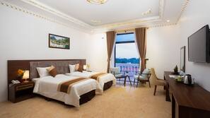 Down comforters, memory foam beds, minibar, desk