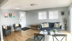 TV, DVD player, video library
