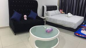 Blackout curtains, iron/ironing board, free WiFi, linens