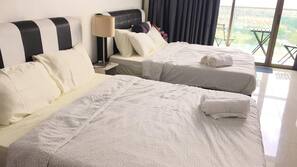 Blackout curtains, iron/ironing board, free WiFi, linens