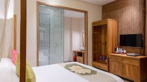 Individually decorated, individually furnished, desk, blackout drapes