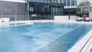 Indoor pool, seasonal outdoor pool, pool umbrellas, sun loungers