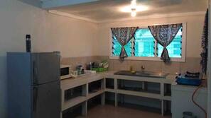 Fridge, microwave, oven, electric kettle