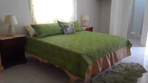 Blackout curtains, iron/ironing board, free WiFi, linens