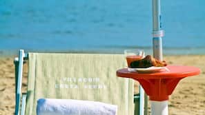 Private beach, sun-loungers, beach umbrellas, beach volleyball