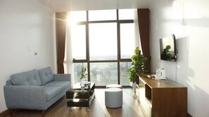 42-inch flat-screen TV with cable channels, TV