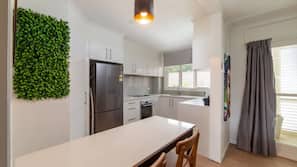 Fridge, microwave, oven, hob