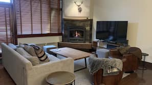 TV, fireplace