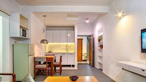 Fridge, microwave, oven, electric kettle
