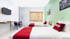 Desk, free WiFi, bed sheets