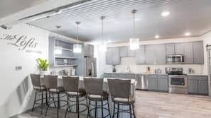 Fridge, microwave, oven, dishwasher