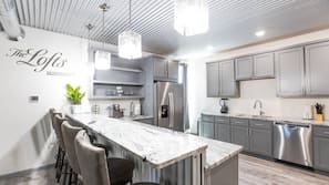 Fridge, microwave, oven, dishwasher