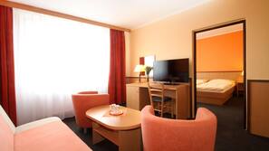 Desk, laptop workspace, blackout drapes, free WiFi
