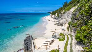 Private beach, white sand, sun-loungers, beach umbrellas