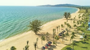 On the beach, free beach shuttle, free beach cabanas, sun loungers