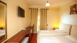 Desk, laptop workspace, free WiFi, linens