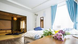 Down comforters, individually decorated, individually furnished, desk