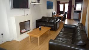 LCD TV, fireplace