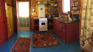 Fridge, microwave, oven, hob