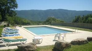 Seasonal outdoor pool, sun loungers