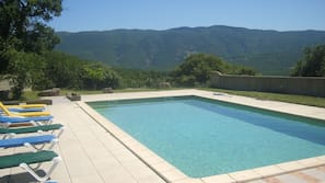 Seasonal outdoor pool, sun loungers