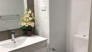 Shower, soap, shampoo, toilet paper
