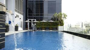 Outdoor pool, open 6:00 AM to 9:00 PM, pool umbrellas, sun loungers