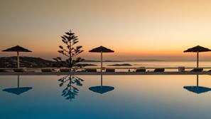 Outdoor pool, pool umbrellas, pool loungers