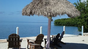 Private beach nearby, beach umbrellas, motor boating