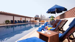 Outdoor pool, pool umbrellas