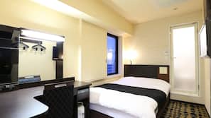 Down duvet, desk, blackout curtains, iron/ironing board