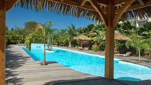Outdoor pool, open 8 AM to 8:30 PM, sun loungers