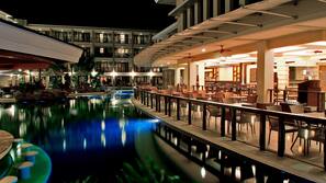 2 outdoor pools, open 8:00 AM to 10:00 PM, pool umbrellas, sun loungers