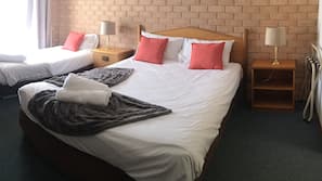 Premium bedding, Tempur-Pedic beds, desk, blackout curtains