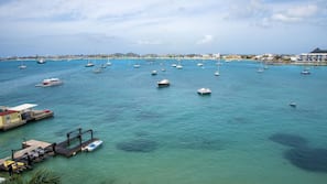 On the beach, sun loungers, beach umbrellas, beach towels
