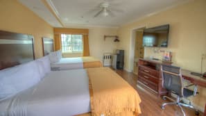 Pillowtop beds, desk, laptop workspace, blackout drapes
