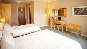 Premium bedding, down duvet, memory foam beds, desk
