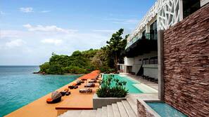 Outdoor pool, open 8 AM to 7 PM, pool umbrellas, sun loungers