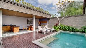 Indoor pool, outdoor pool, pool umbrellas