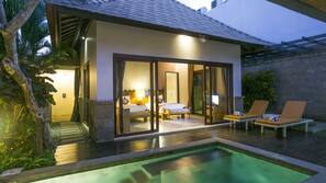 Indoor pool, outdoor pool, pool umbrellas