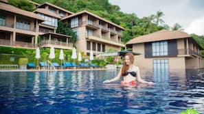 Outdoor pool, pool umbrellas