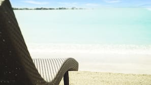 Private beach, white sand, free beach cabanas, beach towels